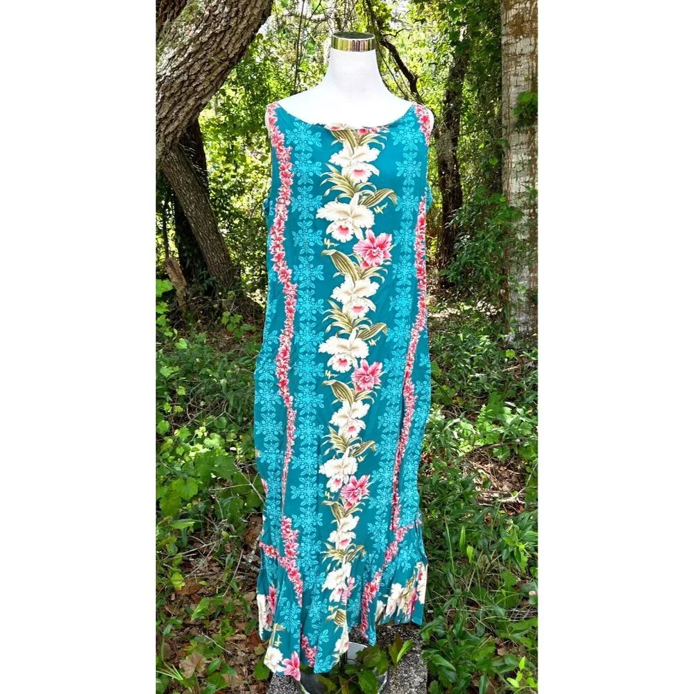 Vintage MAMO HOWELL Hawaiian Aloha Tropical Floral Maxi Muumuu Dress Monstera 10